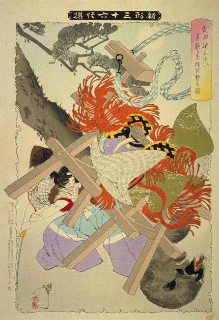 武田勝千代月夜に老狸を撃の図